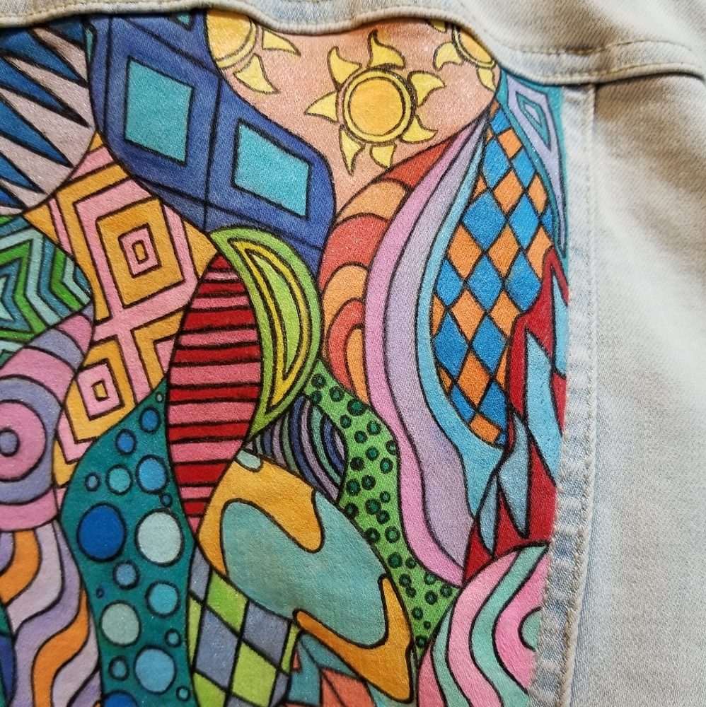 SALE! 2ร HP๐ Handpainted Denim Jacket Abstract - Picture 5 of 7